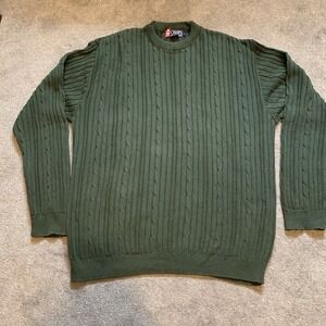 Vintage CHAPS Ralph Lauren Sweater Mens Large Green Cable Knit Made in USA